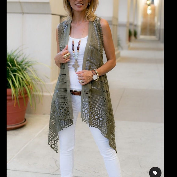 Chico's Lace Novelty Vest Mountain Pine Sz 0 S/4 EUC - Picture 2 of 14